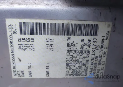 2011 Nissan Altima 2.5 S from USA, damaged, VIN 1N4AL2AP7BC181737